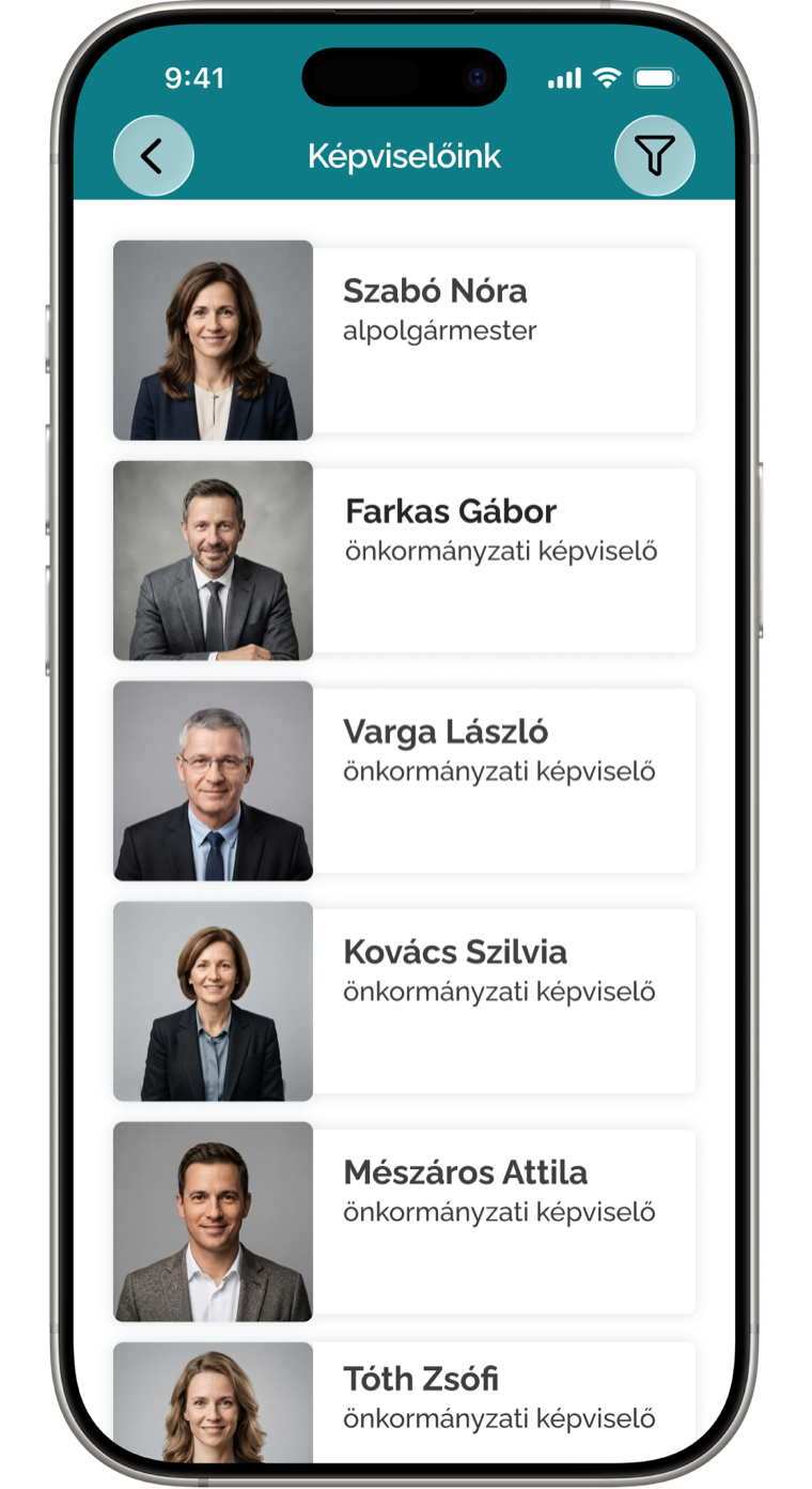 Képviselőtérkép képernyő az applikációban