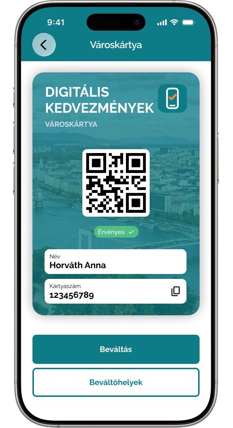 Kedvezménykártya képernyő az applikációban